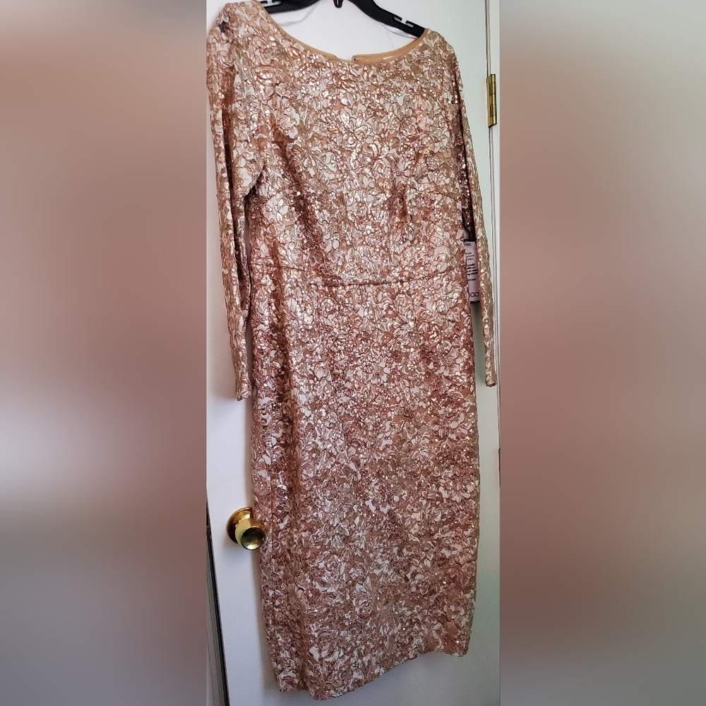 Xscape Women Lace Sequins Beige Dress